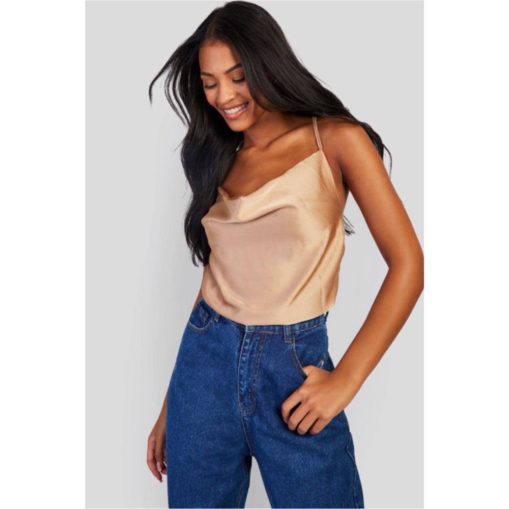 LA Hearts Rose Gold Sateen Draped Camisole Blouse Womens Size L